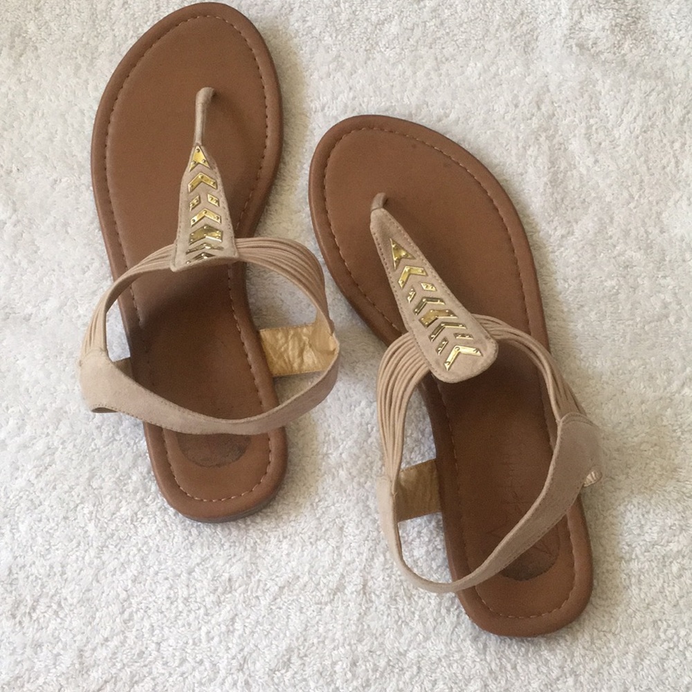 Celebrity Tan and Gold Sandals